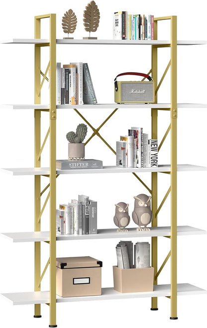 YITAHOME 5 Tier Gold Bookshelf, 70.9" Tall Modern Wide Bookcase, Open Storage Rack Shelves in Living Room/Bedroom/Home/Office, Books Holder Organizer for Books/Plants, Gold & White