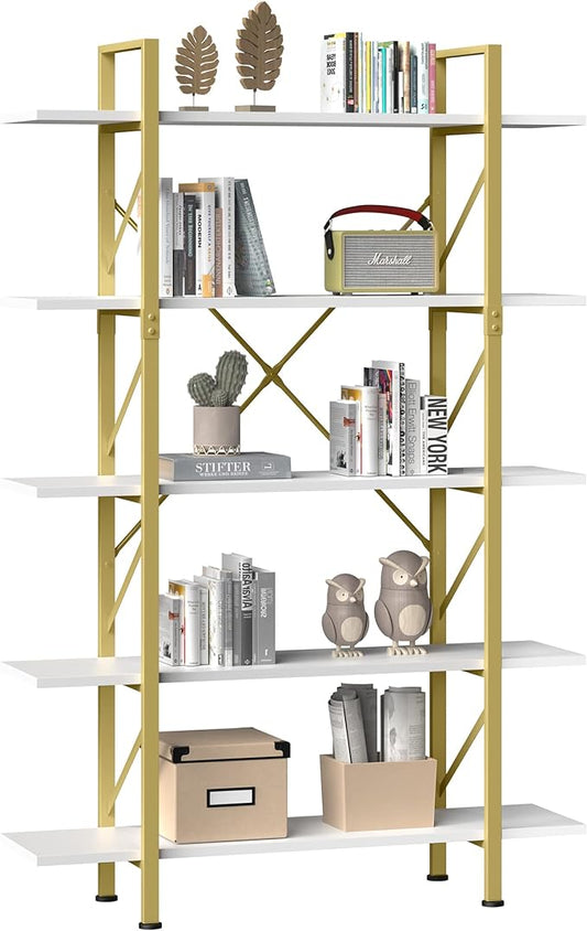 YITAHOME 5 Tier Gold Bookshelf, 70.9" Tall Modern Wide Bookcase, Open Storage Rack Shelves in Living Room/Bedroom/Home/Office, Books Holder Organizer for Books/Plants, Gold & White