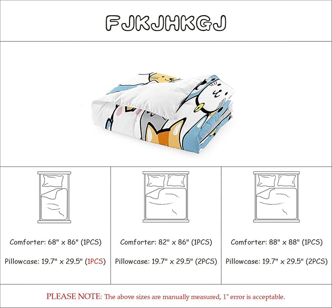 Kids Cat Comforter Set - Cat Comforter - Queen Size Comforter Set for Kids Kawaii Cat Bedding Set Cartoon Cats Print Bedding Sets for Girls Kids Cute Cat Quilt Sets with 2 Pillowcases