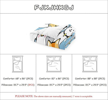 Cat Comforter Set - Cute Cat Comforter - Full Size Comforter Set for Kids Kawaii Cat Bedding Set Cartoon Cat Print Bedding Sets for Girls Room Kids Cat Quilt Sets with 2 Pillowcases