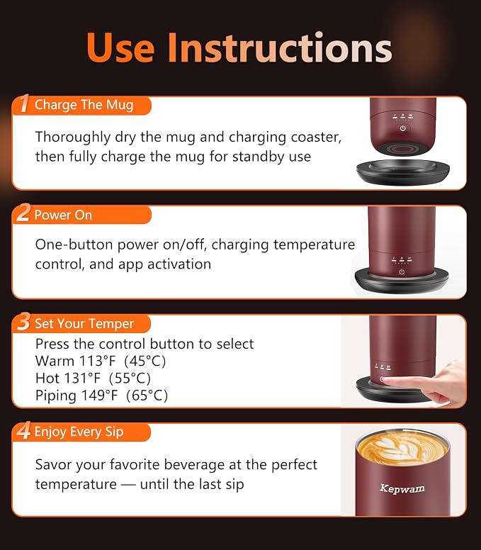 Kepwam Heated Coffee Mug Rechargeable T3, 20oz Self-Heating Travel Mug for Coffee with 1℉ Precise Temperature Control & App, Portable Cup Warmer for Outdoor & Car (Fits Cup Holders)