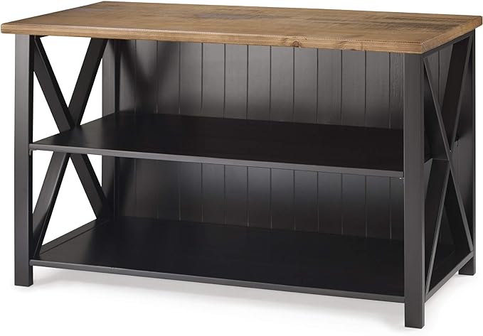 Walker Edison 2 Tier Modern Farmhouse Wood Bookcase Bookshelf Storage Home Office Storage Cabinet, 52 Inch, Black