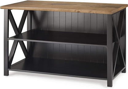 Walker Edison 2 Tier Modern Farmhouse Wood Bookcase Bookshelf Storage Home Office Storage Cabinet, 52 Inch, Black
