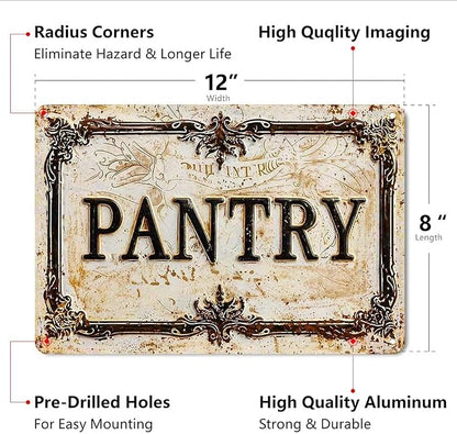 Vintage Distressed Style Aluminum PANTRY Wall Decor Metal Sign 8X12in Retro Ornate Border Rustic Art Sign for Kitchen Pantry Room Farmhouse Home Decoration