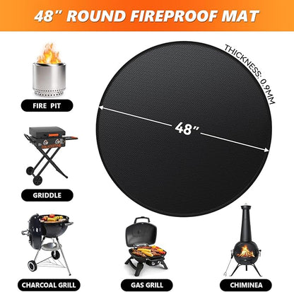 48" Fire Pit Mat for Solo Stove Bonfire, Double-Sided Fireproof Under Grill Mat Deck Patio Protector Pad, Round BBQ Mat for Solo Stove Accessories, Easy to Clean, Reusable (0.9mm)