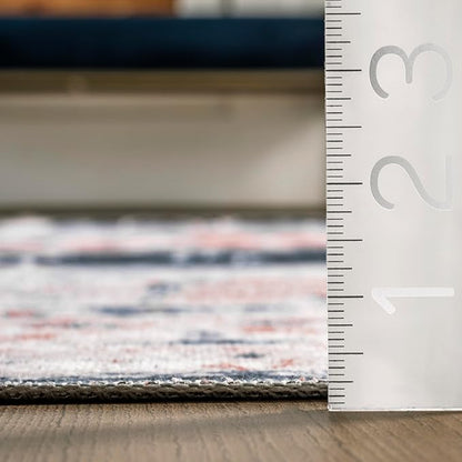 nuLOOM Evette Traditional Medallion Machine Washable Ultra Thin Area Rug, 8' x 10', Navy