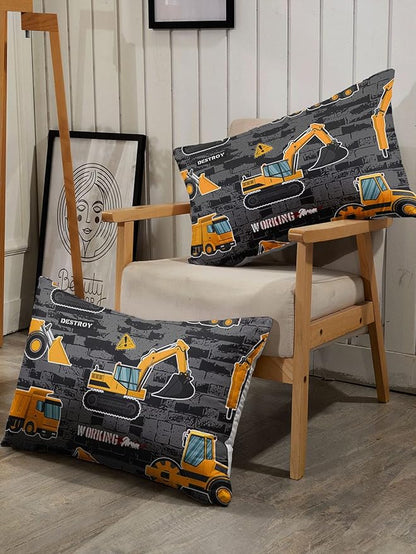 Datura home Kids Engineering Car Bedding Comforter Set Tractor Truck Printed Pattern Bedding Set with 1 Comforter and 2 Pillowcases for Boys Bedroom All Season(Truck2 Twin), Twin 68x86inches