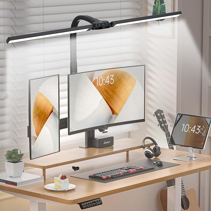 LED Desk Lamp for Home Office 24W Double Head Table Light with Clamp, Touch and Remote Control, 10 Lighting Modes Ultra Bright Desktop Lamp for Workbench Drafting Reading Study
