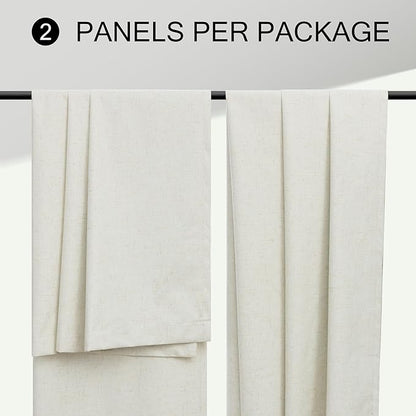 Room Darkening Curtains 72 Inch Long 2 Panels Burg Elegant Heavy Linen Complete Blackout Insulated Bay Window Curtains Viral Modern Neutral Drapes for Bedroom Cabin Kitchen 6FT Length Back Tab Cream