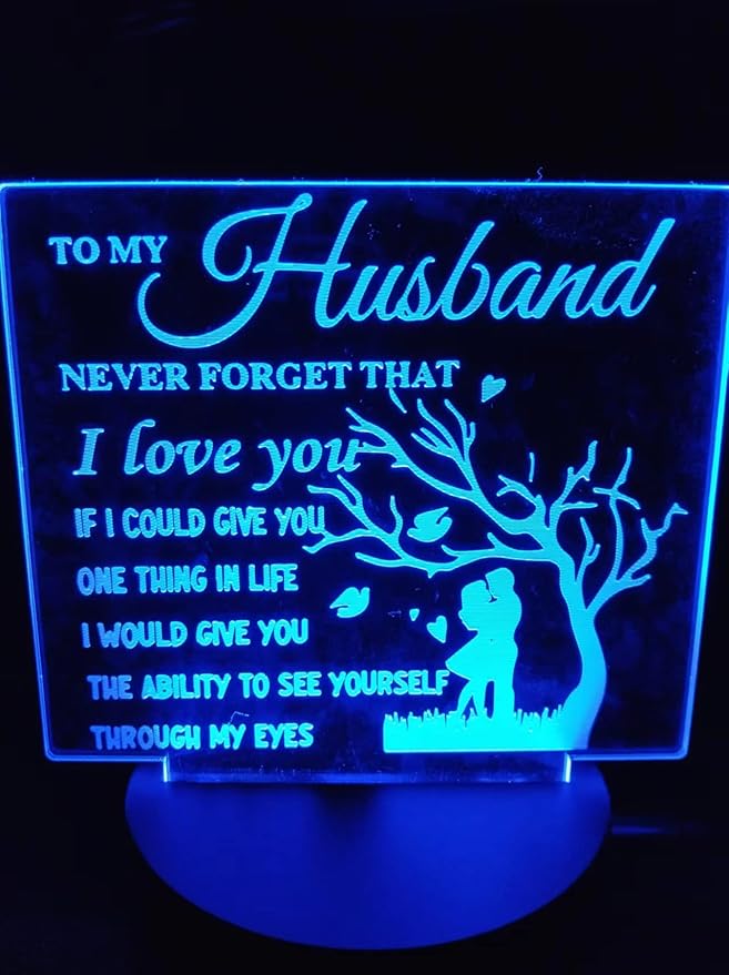 to My Husband from Wife, to My Husband 3D Optical Illusion 2 Functions 7 Color RGB Colorful USB Charging or AA Battery - Acrylic Panel Birthday Wedding Gifts for Husband