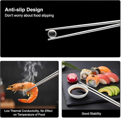 2 Pairs Titanium Alloy Chopsticks 2 Sizes Reusable Chopstick | Non-Slip Portable Dishwasher Chopstick with Carry Case for Travel Camping Home (9inch,7.4inch)