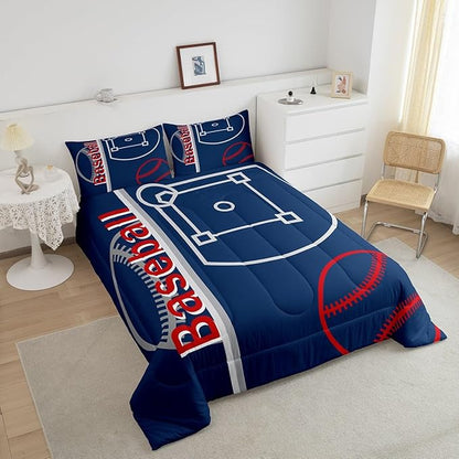 Feelyou Baseball Bedding Set Queen Size Sports Game Comforter Set for Kids Boys Girls Decor Baseball Gaming Comforter Microfiber Ball Duvet Set Bedroom Quilt Set