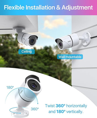 ZOSI 2 Pack 1080P Home Security Cameras with Audio Recording,Built-in Microphone,1920TVL 2.0MP HD-TVI Surveillance Cameras with 120ft IR Night Vision,Waterproof Surveillance Bullet Camera System