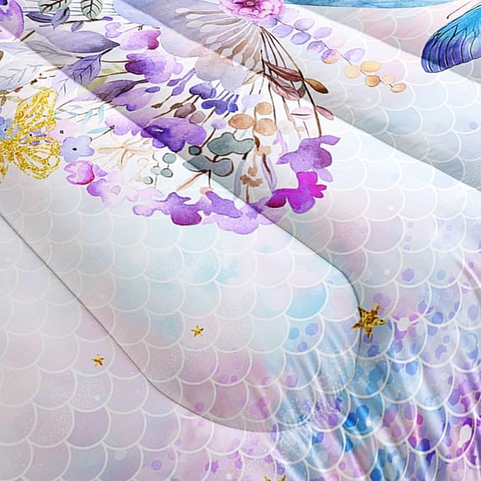 Datura home Butterfly Comforter Set Scales Butterfly Printed Quilt Bedding Set with 1 Comforter and 2 Pillowcases for Boys and Girls Bedroom All Season(Butterfly Scales Full)
