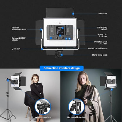 NEEWER 2 Packs 480 RGB Led Light with APP Control, Photography Video Lighting Kit with Stands and Bag, 480 SMD LEDs CRI95/3200K-5600K/Brightness 0-100%/0-360 Adjustable Colors/9 Applicable Scenes