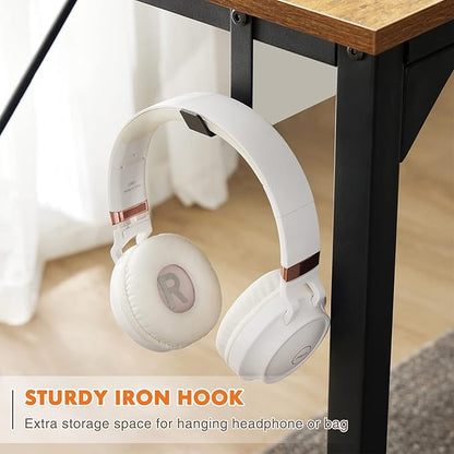 Computer Desk Home Office Desk 55 Inch Writing Desks Small Space Desk Study Table Modern Simple Style Work Table with Storage Bag Headphone Hook Wooden Tabletop Metal Frame for Home, Bedroom