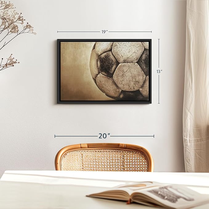 Elephant Stock Worn Soccer Ball Wall Art - Horizontal Framed Canvas - 1-Piece Living Room Wall Decor - Photography sports Canvas Print - Brown and Gray Decor for Wall - 19" X 13"