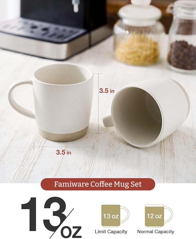 famiware Coffee Mugs Set of 6, Milkyway 13 oz Mug Set, Ceramic Cup Set with Handle for Coffee, Tea, Cocoa, Milk, Matte White