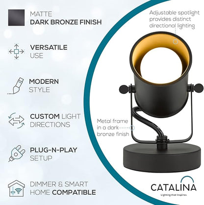 Catalina Lighting Modern Multipurpose Spotlight Desk or Wall Mount Accent Lamp, 6", Dark Bronze, 2 Count (Pack of 1)