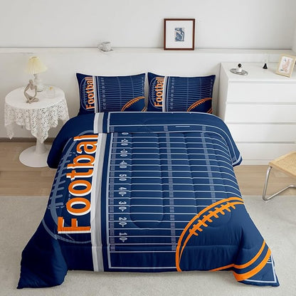 Feelyou Football Bedding Set King Size Rugby Sports Comforter Set for Kids Boys Girls Decor Soccer Ball Game Comforter Microfiber American Football Duvet Set Bedroom Quilt Set