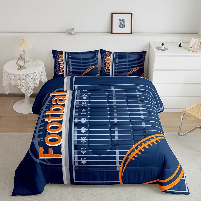 Feelyou Football Bedding Set Full Size Rugby Sports Comforter Set for Kids Boys Girls Decor Soccer Ball Game Comforter Microfiber American Football Duvet Set Bedroom Quilt Set
