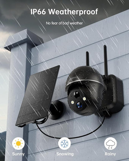 ZUMIMALL Security Cameras Wireless Outdoor - 2 Packs, 360°View Outdoor Camera Wireless Solar Powered,2.4G WiFi, Spotlight/Siren//3MP Color Night Vision/AI Detection/IP66/Cloud/Alert, Work with Alexa