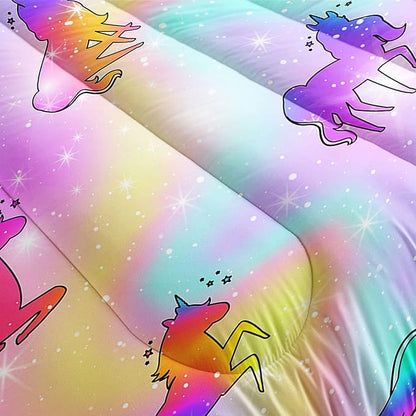 Datura home Unicorn Rainbow Comforter Bedding Set for Girls Kids Children Teens,Sky Glitter Star Colorful Bedding Set with 1 Comforter and 2 Pillowcases(Unicorn3 Twin)