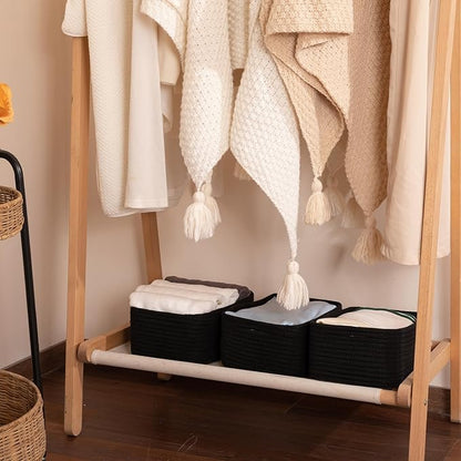 3 Pack Small Storage Baskets for Organizing, Cute Woven Decorative Gift Baskets for Shelves, Mini Closet Organizer Bins with Handles, 11.81''Lx7.87''Wx4.72''H-Black