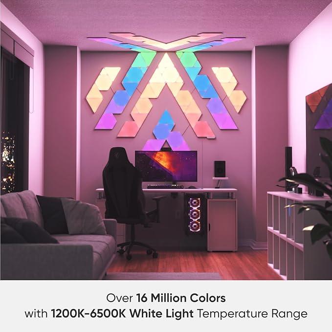 Nanoleaf Shapes WiFi and Thread Smart RGBW 16M+ Color LED Dimmable Gaming and Home Decor Wall Lights Smarter Kits (Triangles Smarter Kit (7 Pack)