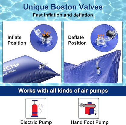 4 x 15 FT Pool Pillow for Above Ground Pool, 0.5mm Ultra Thick PVC Cold-Resistant Large Pool Cover Air Pillow with 32 Ft Rope Pool Pillow for Winterizing & Above Ground Pools