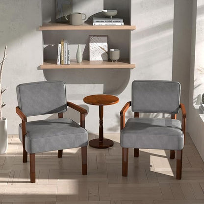 Accent Chair, PU Leather Oversized Living Room Chairs with Soft Seat and Armrests, Armchair for Bedroom, Dinning, Reading and Waiting Rooms (Leather Gray)