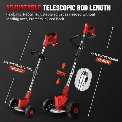 Cordless Electric Weed Wacker, 21V Battery Powered Weed Wacker with 3 Types Blades&2x2.0Ah Battery, Foldable Lightweight Weed Trimmer/Stringless Grass Trimmer/Brush Cutter with for Garden Yard