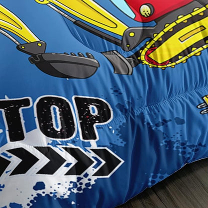 Axolotl Blue Excavator Bedding Full,3Pcs Boys Construction Comforter Set,Cartoon Machinery Truck Bedding Set for Boys Kids Children Teens Bedroom Decor Cars Quilt Set with 1 Comforter 2 Pillowcase