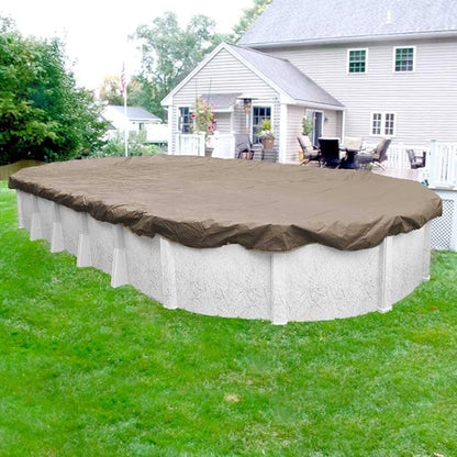 Robelle 12 x 18 ft Professional Tan Winter Oval Pool Cover for Above Ground Pools, 4 ft Overlap (16 x 22 ft Cover Size), Solid 12 x 12 Scrim, 3.7 oz/yd2, 15-Year Warranty, Style: 571218-4-ROBA