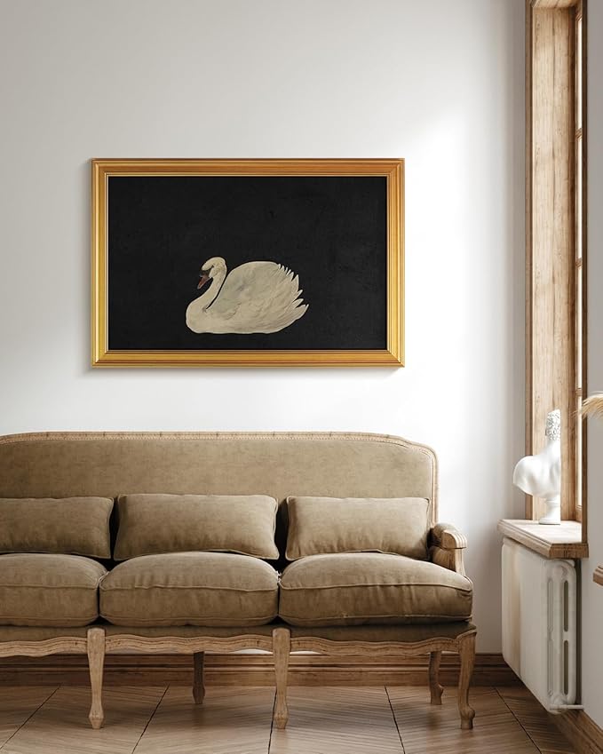 HUARCEY Gold Framed Vintage Wall Art for Living Room, Grace Swan Art Painting Pictures Animal Bathroom Prints Farmhouse Wall Decor Large Canvas Swan Aesthetic Decor for Kitchen Bedroom Zwaan 24"x36"