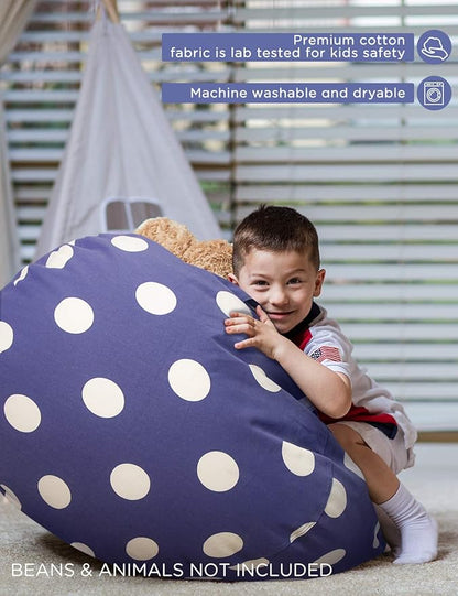 Aubliss Stuffed Animal Storage Bean Bag Chair Cover (No Beans), Stuff and Sit Storage Bean Bag for Kids Toy Storage, Large 38"-Canvas Dot Navy