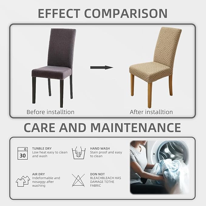 Promindfly Dining Chair Covers, 3D Jacquard Fabric Chair Covers for Dining Room, Anti-Scratch Chair Covers Set of 6, Stretch Washable Dining Chair Covers for Kitchen, Hotel
