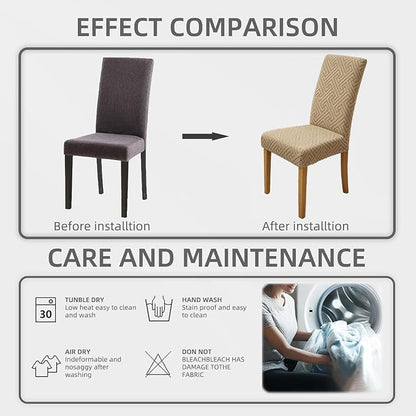 Promindfly Dining Chair Covers, 3D Jacquard Fabric Chair Covers for Dining Room, Anti-Scratch Chair Covers Set of 6, Stretch Washable Dining Chair Covers for Kitchen, Hotel