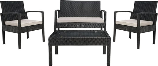 SAFAVIEH Outdoor Collection PAT7507 Conversation Set, Black/Light Grey