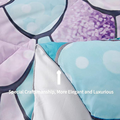 RYNGHIPY 2Pcs Colorful Mermaid Scale Print Comforter Bedding Set Twin Size, Soft Microfiber Coverlet Set/Bedspread/Quilt Set with Colorful Scale Design (Mermaid,Twin)