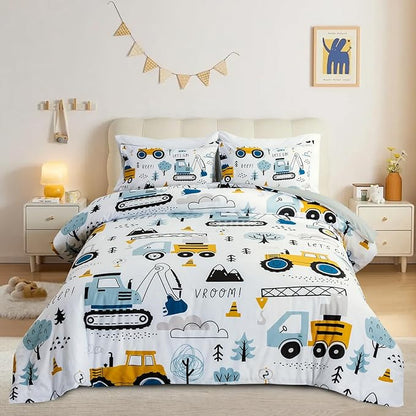 NTBED Construction Truck Full Comforter Set for Boys Kids Forest Vehicles Excavator Lightweight Microfiber Bedding Sets