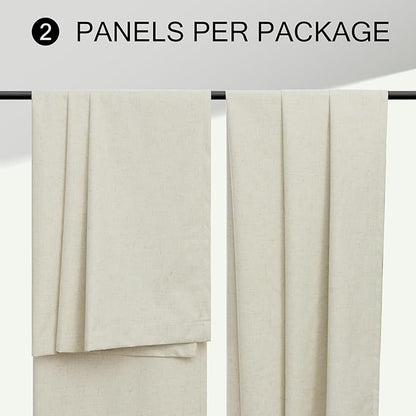 54 Inch Curtains Sunblock Curtains for Bedroom 2 Panel Set Flax Linen Short Blackout Insulated Thermal Opaque Curtain for Summer Heat Kitchen 4.5 ft Drapes for 50 Inch Small Window 52x54 Length Beige