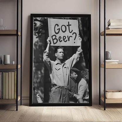 UXCBIA Black And White Beer Protest, Speakeasy, Retro Prohibition Poster Canvas Poster Wall Art Decor Print Picture Paintings for Living Room Bedroom Decoration Black Frame 12x18in(30x45cm)