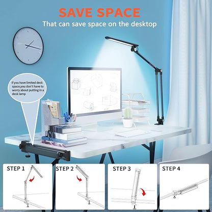LED Desk Lamps,10 Color Modes 2700k-7000k Lighting and Stepless Dimming Modern Table Lamp for Monitor Studio Reading,Architect Clamp for Home Office Iron-Grey 15W…