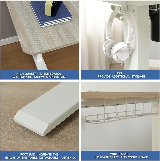 Adjustable Height L-Shaped 59 Inch Electric Standing Desk - Sit Stand Computer Desk, Stand Up Desk Table for Home Office, White Frame and Oak Top
