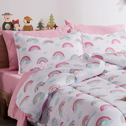 SLEEP ZONE Kids Rainbow Bedding Twin Comforter Set - Super Soft & Cute Printed 2-Piece Comforter Set All Seasons for Boys, Girls, Fade Resistant, Machine Washable, Rainbow