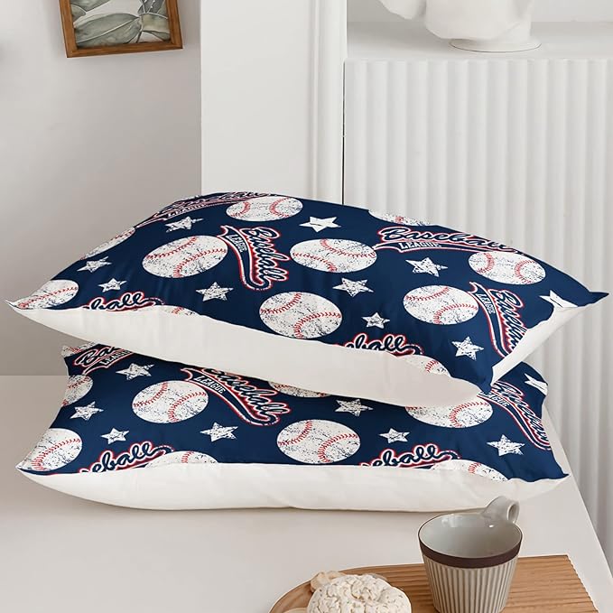 3D Baseballs Comforter King Size,Blue Baseball Kids Comforter Set,3Pcs Bedding Set Printed Comforter with 2 Pillowcases,Down Alternative,Soft and Lightweight,for All Seasons