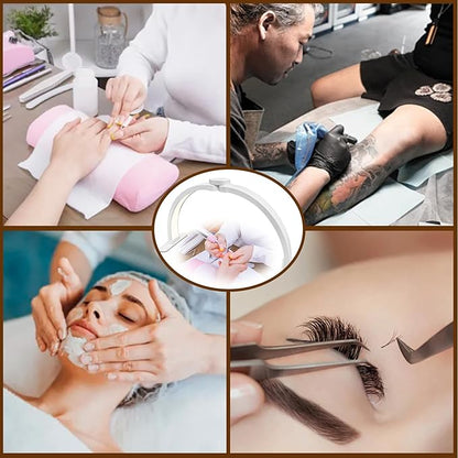 LIGHTLY Half Moon Light for Nail Desk Foldable with Phone Holder, Nail Tech Lamp for Desk with Wire Controller, 3 Color Modes, 5 Brightness for Eyelash Extensions, Tattoo, Nail Art Lighting