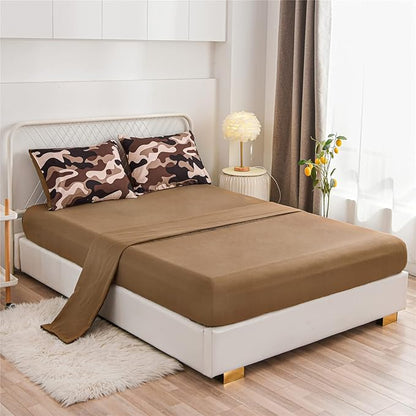 Meeting Story Camouflage Bedding Set, Colorful Pattern Style Comforter Set, 5 PCS One Comforter Two Pillowcases Two Sheets in One Bag, All Season Bedspread for Teens Adults (Coffee, Twin 5Pcs)