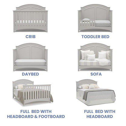 Delta Children Perry 6-in-1 Convertible Crib - Greenguard Gold Certified, Moonstruck Grey + Simmons Kids Radiant Sky Dual Sided Baby Crib Mattress and Toddler Mattress (Bundle)